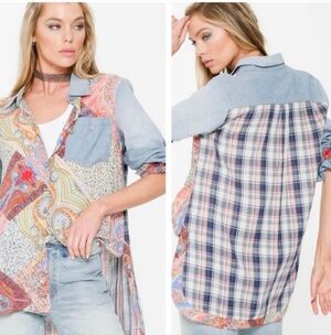 Aratta Silent Journey Anthropologie Texas Shirt Patchwork Womens Blouse Small